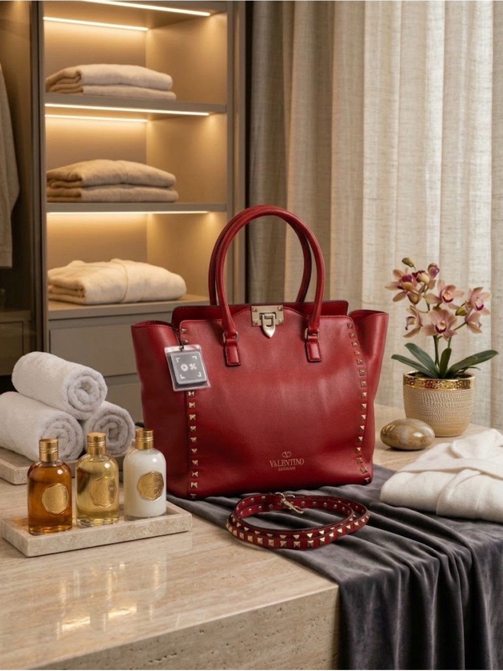 Valentino Garavani Red Leather Stud-Trim Tote